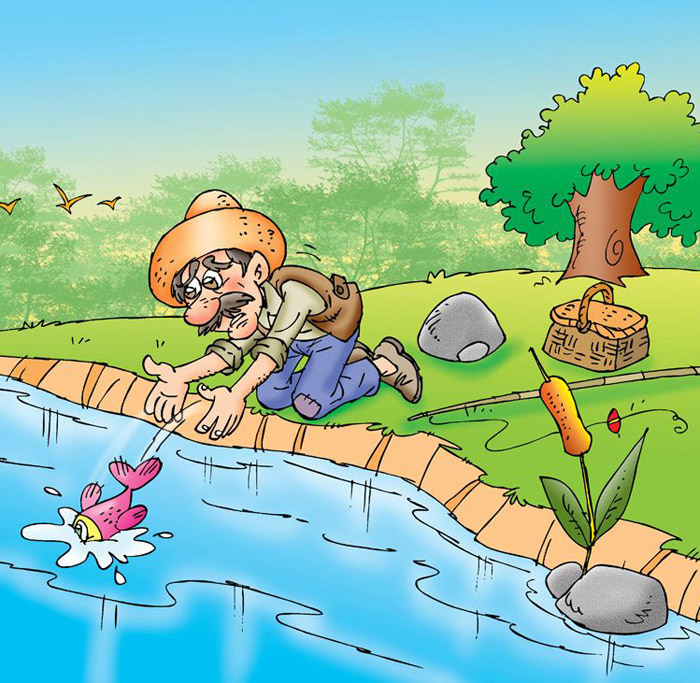 Fischer lässt Butt Fisch in Wasser