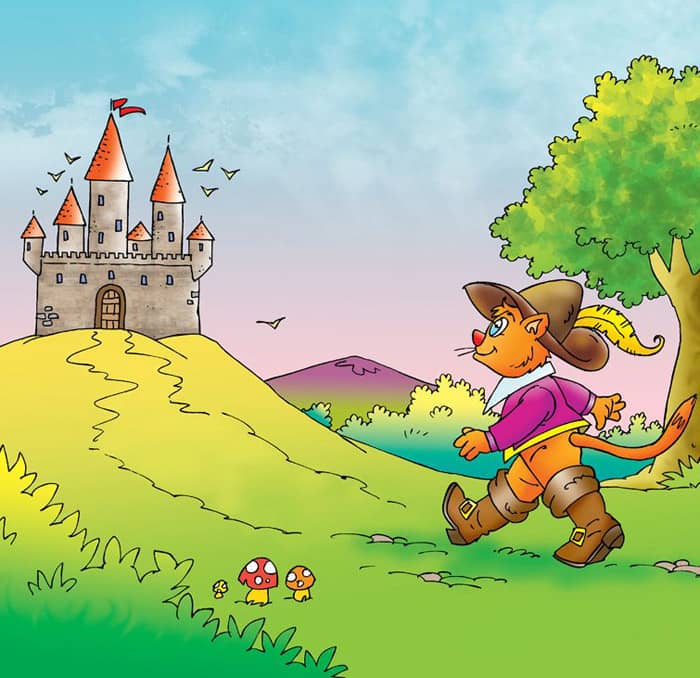 Gestiefelter Kater auf dem Weg zum Schloss